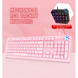 108-Key Ergonomic Waterproof Wired RGB Backlit Mechanical Gaming Keyboard