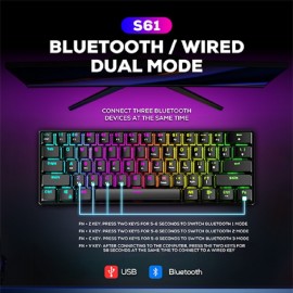 Wireless BT/2.4Ghz 60% RGB Gaming Keyboard Three Modes Connectable Wireless Mechanical Keyboard