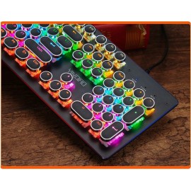 Punk Round Retro Keycap Backlit USB Wired English for PC Laptop Gaming Mechanical Keyboard