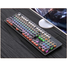 Punk Round Retro Keycap Backlit USB Wired English for PC Laptop Gaming Mechanical Keyboard