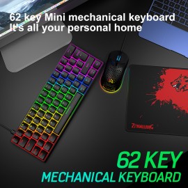 62 Key Type C USB Wired Backlit Mechanical Gaming Keyboard for Computer